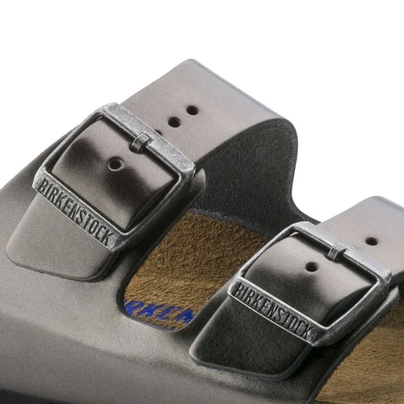 BIRKENSTOCK Arizona Soft Footbed Leather Sandals Metallic Anthracite Size 37 M N - Picture 5 of 12